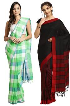 Multicolor woven blended cotton saree with blouse
