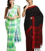 Multicolor woven blended cotton saree with blouse
