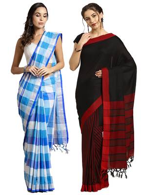 Multicolor woven blended cotton saree with blouse 1