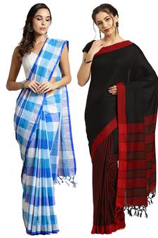 Multicolor woven blended cotton saree with blouse