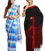 Multicolor woven blended cotton saree with blouse