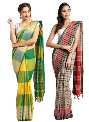 Multicolor woven blended cotton saree with blouse 1
