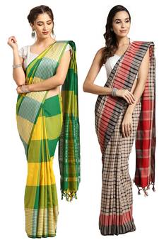 Multicolor woven blended cotton saree with blouse