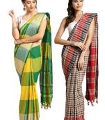 Multicolor woven blended cotton saree with blouse