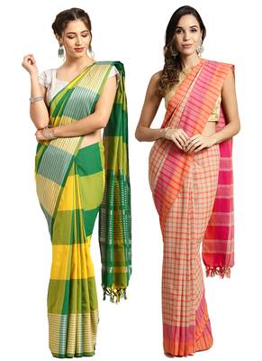 Multicolor woven blended cotton saree with blouse 1