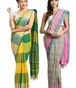 Multicolor woven blended cotton saree with blouse