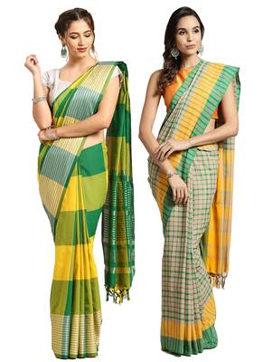 Multicolor woven blended cotton saree with blouse 1