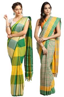 Multicolor woven blended cotton saree with blouse