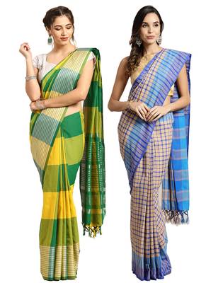 Multicolor woven blended cotton saree with blouse 1
