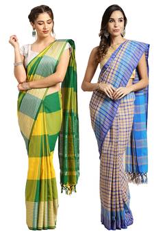 Multicolor woven blended cotton saree with blouse