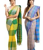 Multicolor woven blended cotton saree with blouse