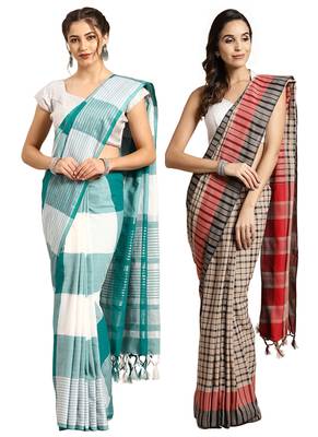 Multicolor woven blended cotton saree with blouse 1