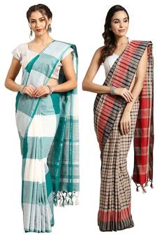 Multicolor woven blended cotton saree with blouse
