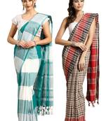 Multicolor woven blended cotton saree with blouse
