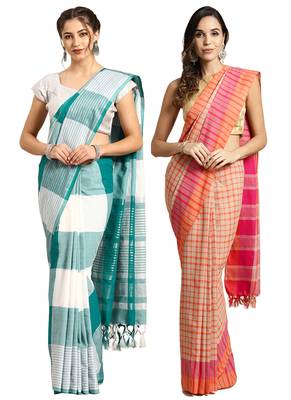 Multicolor woven blended cotton saree with blouse 1