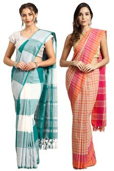 Multicolor woven blended cotton saree with blouse