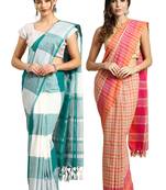 Multicolor woven blended cotton saree with blouse