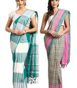 Multicolor woven blended cotton saree with blouse