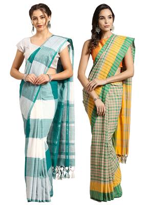 Multicolor woven blended cotton saree with blouse 1