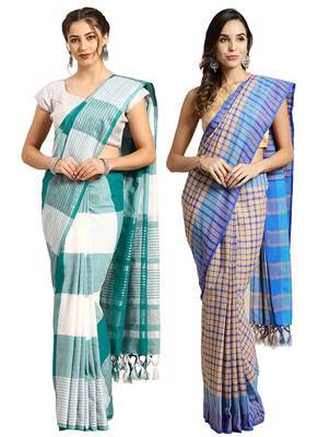 Multicolor woven blended cotton saree with blouse 1
