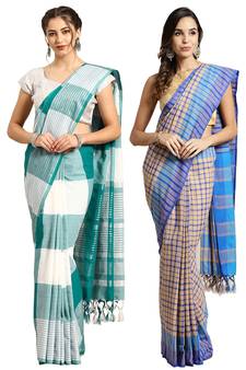 Multicolor woven blended cotton saree with blouse