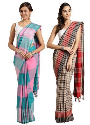 Multicolor woven blended cotton saree with blouse 1