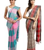 Multicolor woven blended cotton saree with blouse