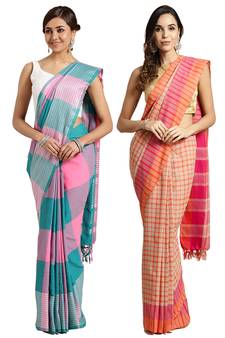 Multicolor woven blended cotton saree with blouse