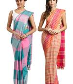 Multicolor woven blended cotton saree with blouse