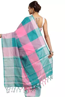 Multicolor woven blended cotton saree with blouse