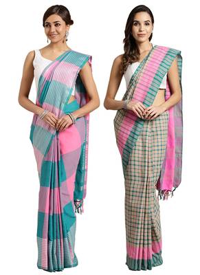 Multicolor woven blended cotton saree with blouse 1