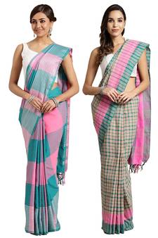 Multicolor woven blended cotton saree with blouse