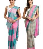 Multicolor woven blended cotton saree with blouse