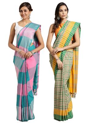 Multicolor woven blended cotton saree with blouse 1