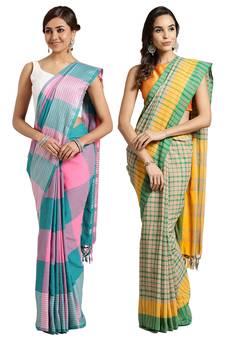 Multicolor woven blended cotton saree with blouse
