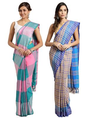 Multicolor woven blended cotton saree with blouse 1