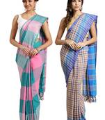 Multicolor woven blended cotton saree with blouse