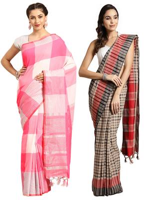 Multicolor woven blended cotton saree with blouse 1