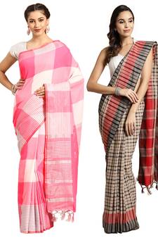 Multicolor woven blended cotton saree with blouse