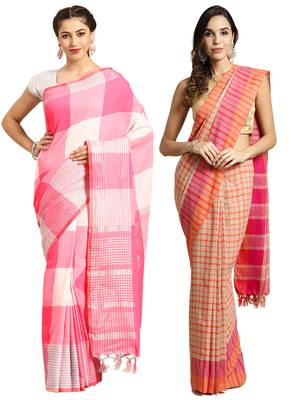 Multicolor woven blended cotton saree with blouse 1