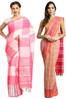 Multicolor woven blended cotton saree with blouse