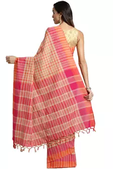 Multicolor woven blended cotton saree with blouse
