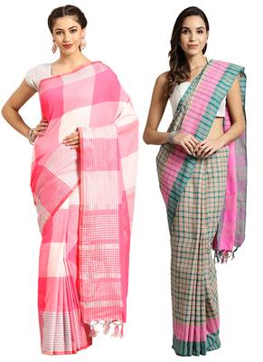 Multicolor woven blended cotton saree with blouse 1