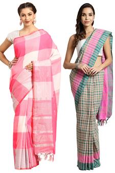 Multicolor woven blended cotton saree with blouse