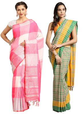 Multicolor woven blended cotton saree with blouse 1