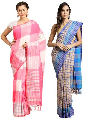 Multicolor woven blended cotton saree with blouse 1