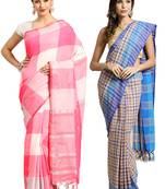 Multicolor woven blended cotton saree with blouse