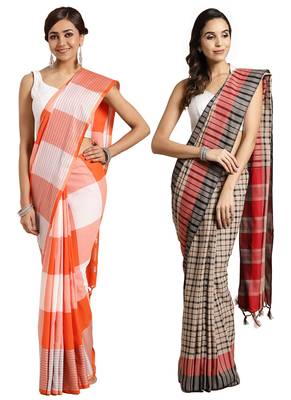 Multicolor woven blended cotton saree with blouse 1