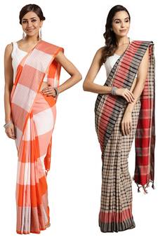 Multicolor woven blended cotton saree with blouse