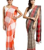 Multicolor woven blended cotton saree with blouse